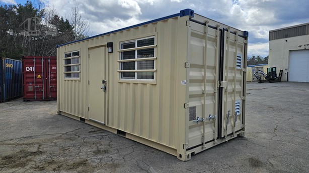 Office container conversion with windows and entry door